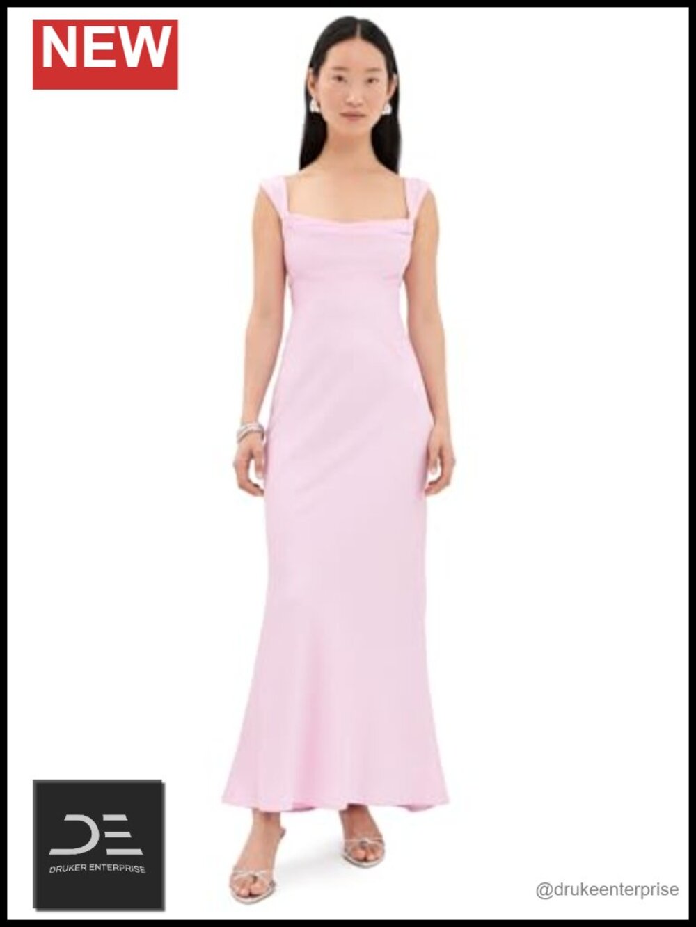 Lightweight Satin Maxi Dress With Cowl Neck Sleeveless